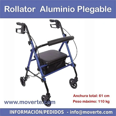 Rollator barato de aluminio con frenos y asiento regulable