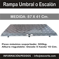 Rampa regulable en altura de 5 a 10 cm. Medida 87 x 41 Cm.
