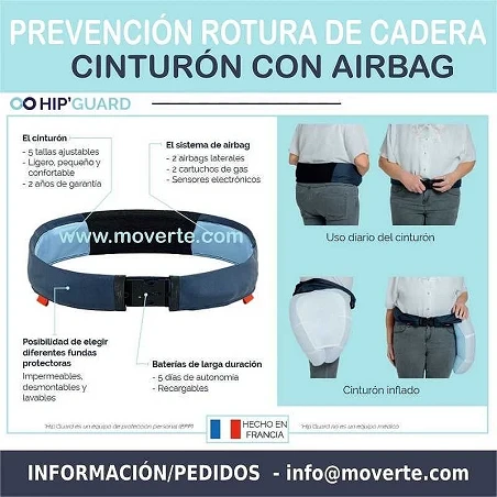 Cinturón con airbag protector de cadera en caso de caída.