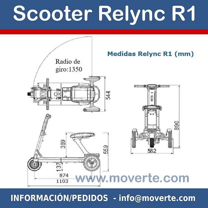 Medidas Scooter Eléctrico Plegable de 3 ruedas Relync