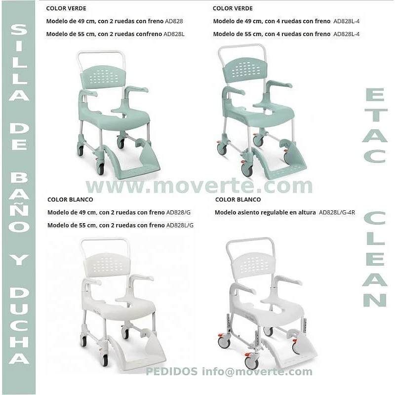 Silla de ruedas para baño ducha y wc etac clean AD828 super estrecha