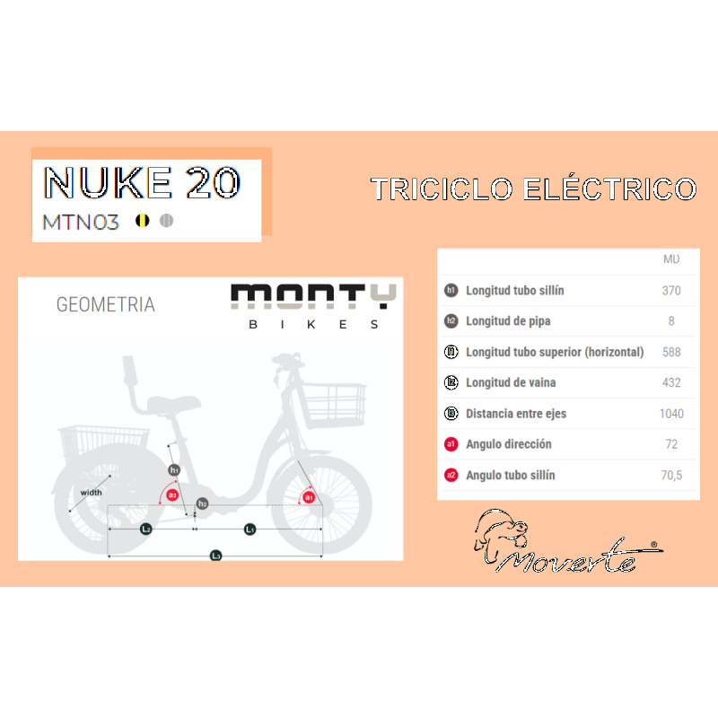 Triciclo Eléctrico Monty Nuke 20 con cestas 