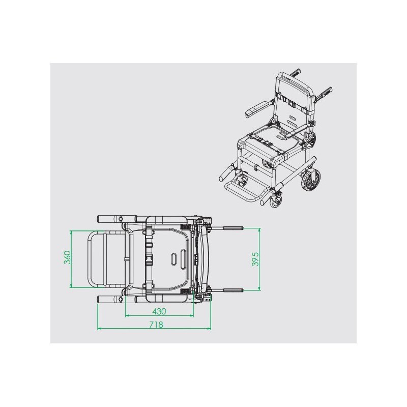 Medidas silla emergencias tipo oruga eléctrica sube escaleras PS-190
