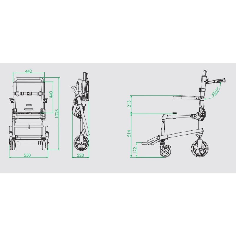 Medidas silla emergencias tipo oruga eléctrica sube escaleras PS-190