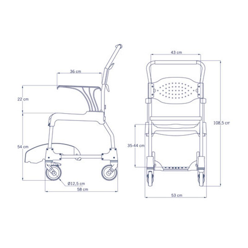 Medidas Silla de baño con inodoro Moem rueda pequeña ortopedia moverte