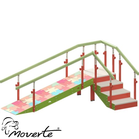 Escalera infantil 4 escalones con rampa y con pasamanos regulable en altura.