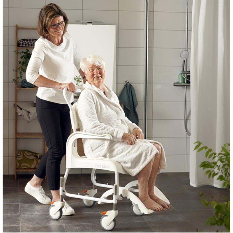 SILLA DE DUCHA Y WC CLEAN 55cm  4R FRENOS BLANCA y REGULABLE EN ALTURA