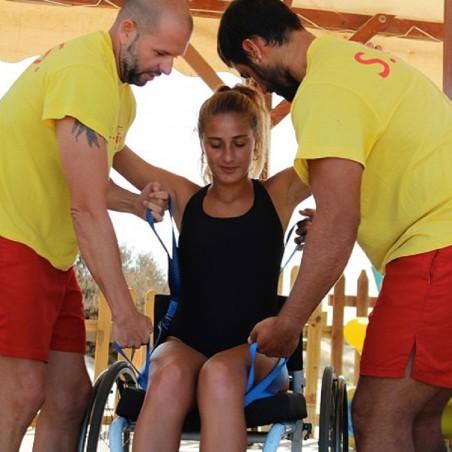 Dos asistentes realizan un traslado con Novaf Easy desde silla de ruedas moverte.com