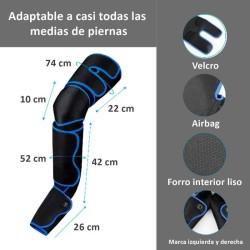 Medidas reales de la pernera de presoterapia: ajuste con velcro, airbags y forro interior liso.