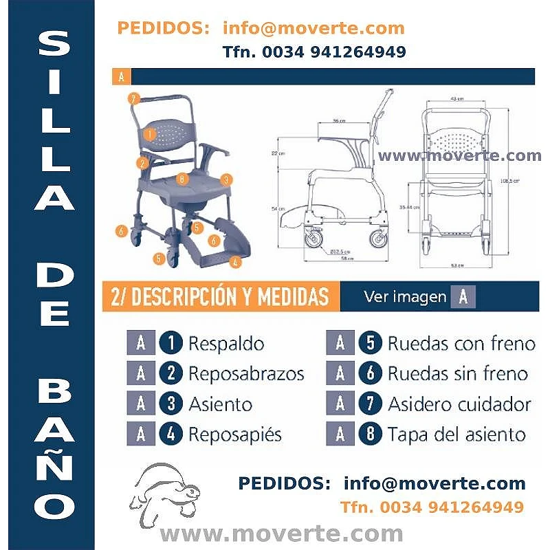 Silla de ruedas de baño con inodoro Moem